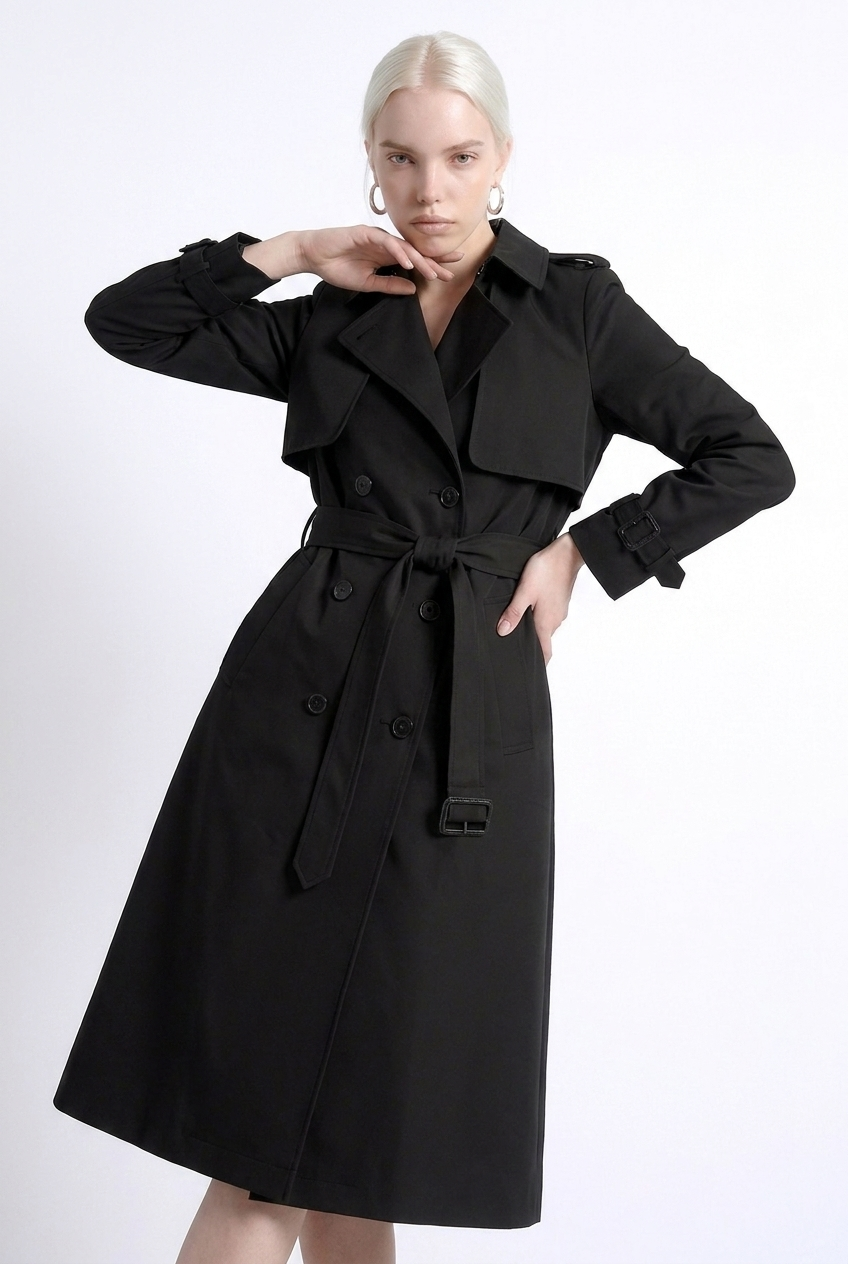 Long Belted Double-Breasted Long Casual Trench Coat Women