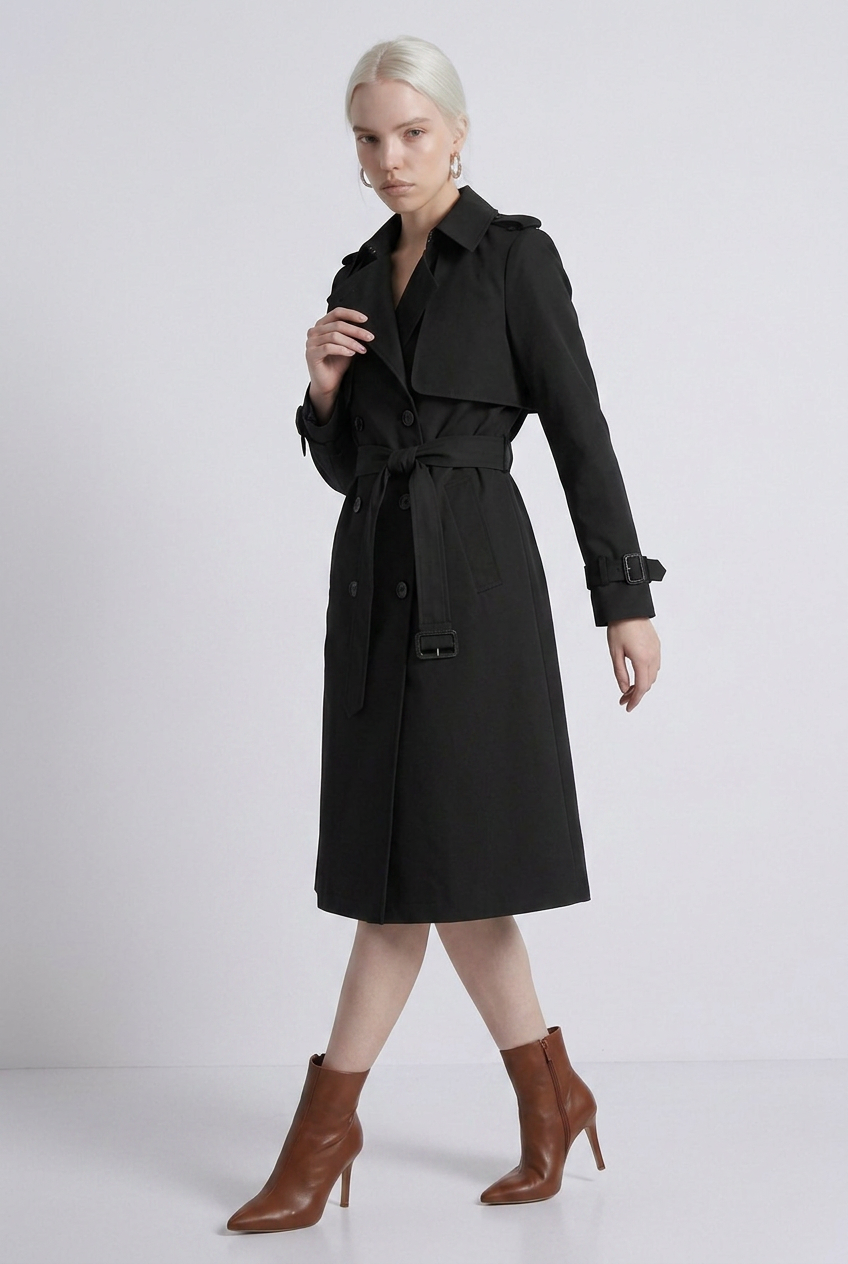 Long Belted Double-Breasted Long Casual Trench Coat Women