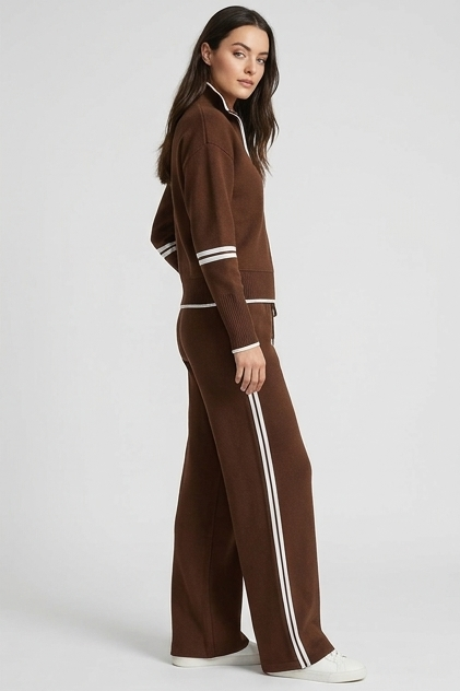 Half-Zip Tracksuit Co-Ord Set Wide-Leg Trousers Women