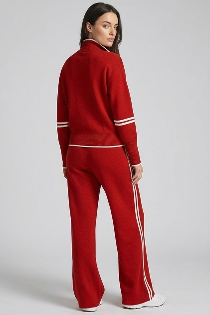 Half-Zip Tracksuit Co-Ord Set Wide-Leg Trousers Women