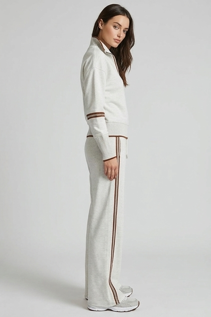 Half-Zip Tracksuit Co-Ord Set Wide-Leg Trousers Women