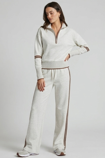Half-Zip Tracksuit Co-Ord Set Wide-Leg Trousers Women