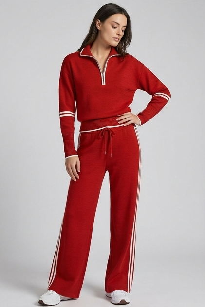 Half-Zip Tracksuit Co-Ord Set Wide-Leg Trousers Women