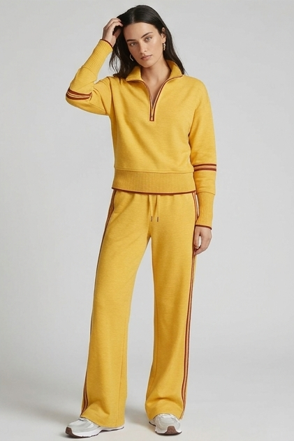 Half-Zip Tracksuit Co-Ord Set Wide-Leg Trousers Women