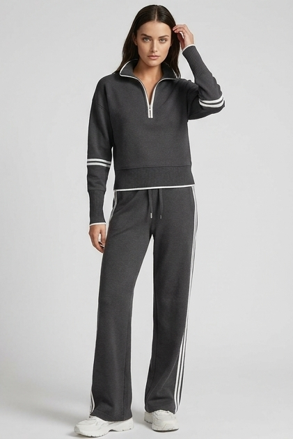 Half-Zip Tracksuit Co-Ord Set Wide-Leg Trousers Women