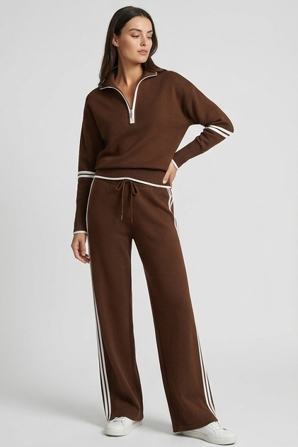 Half-Zip Tracksuit Co-Ord Set Wide-Leg Trousers Women