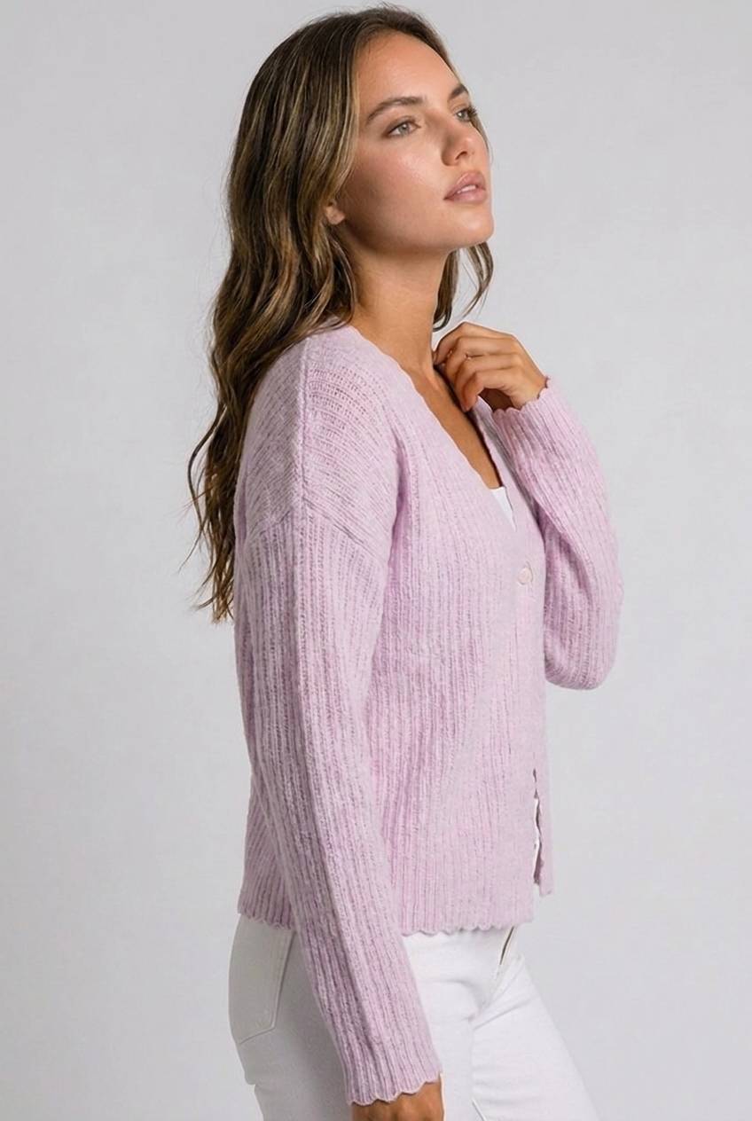 Lightweight V-Neck Buttoned Long Sleeve Cardigan