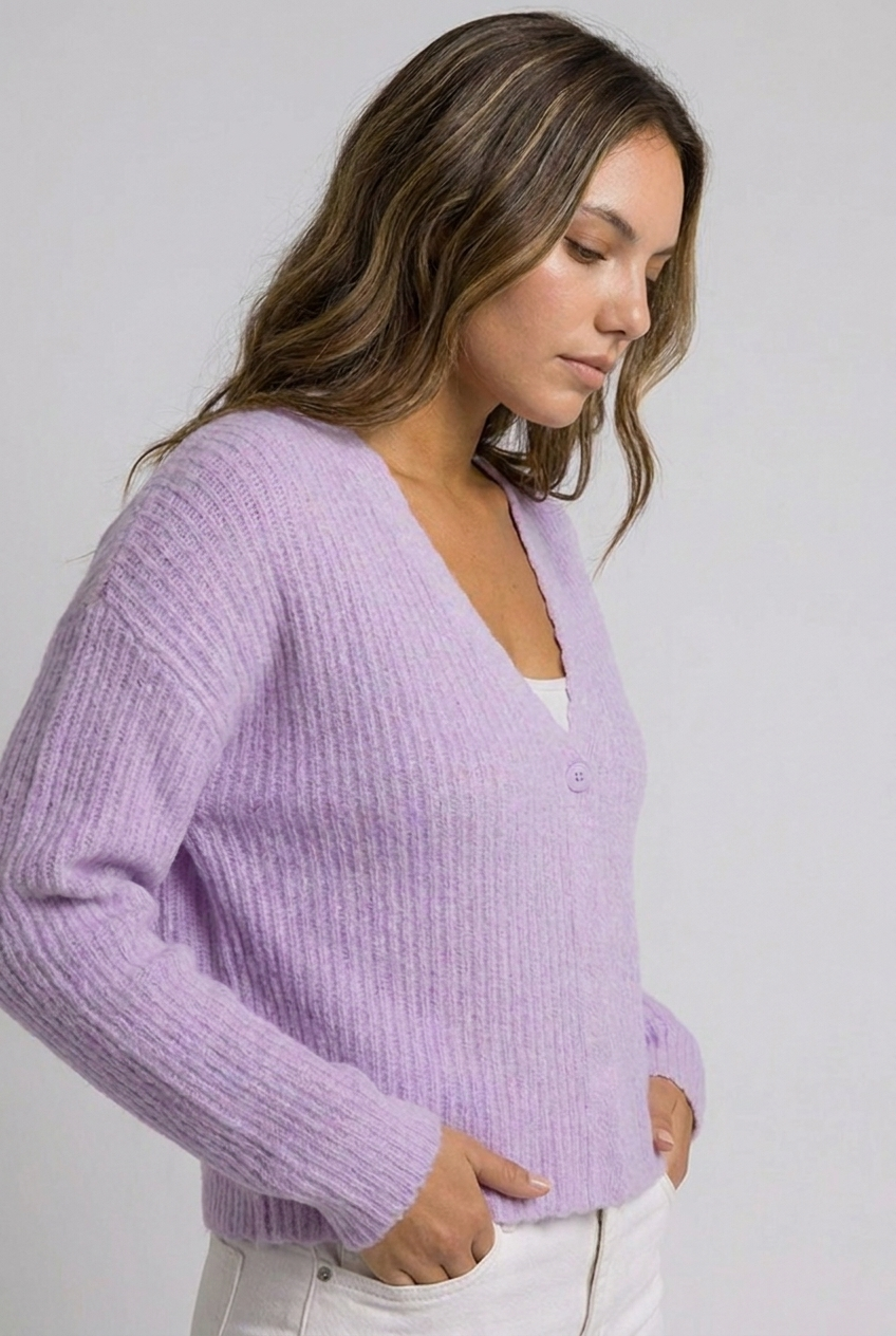 Lightweight V-Neck Buttoned Long Sleeve Cardigan