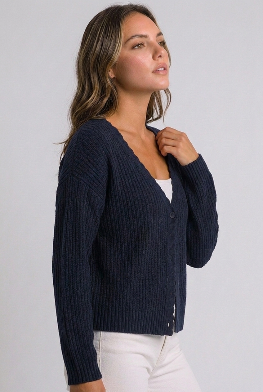 Lightweight V-Neck Buttoned Long Sleeve Cardigan