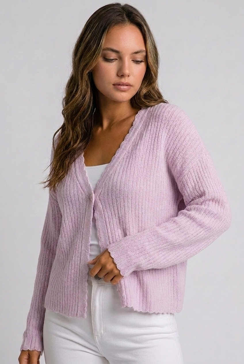 Lightweight V-Neck Buttoned Long Sleeve Cardigan