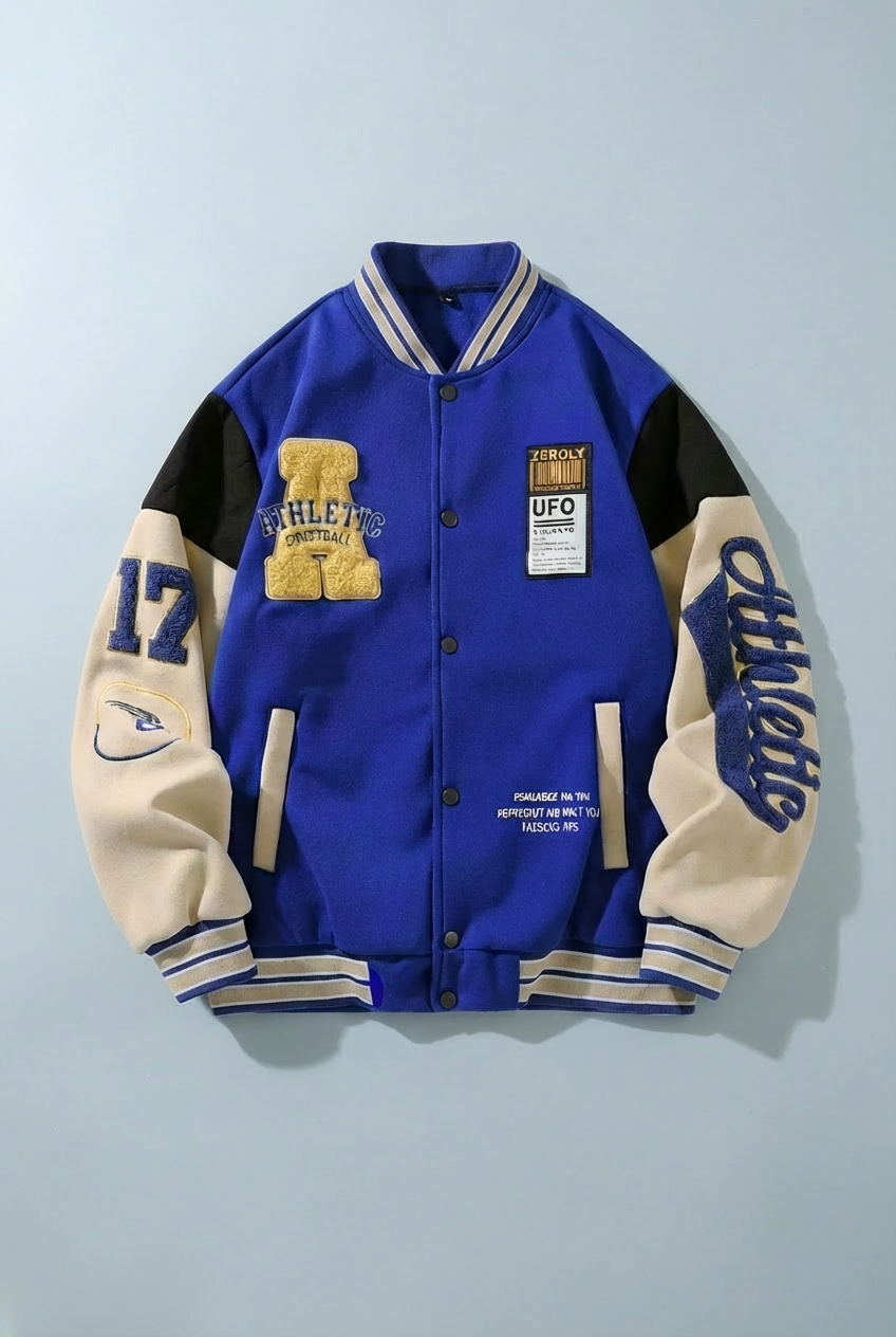 Men’s Vintage Varsity Jacket with Embroidered Patches