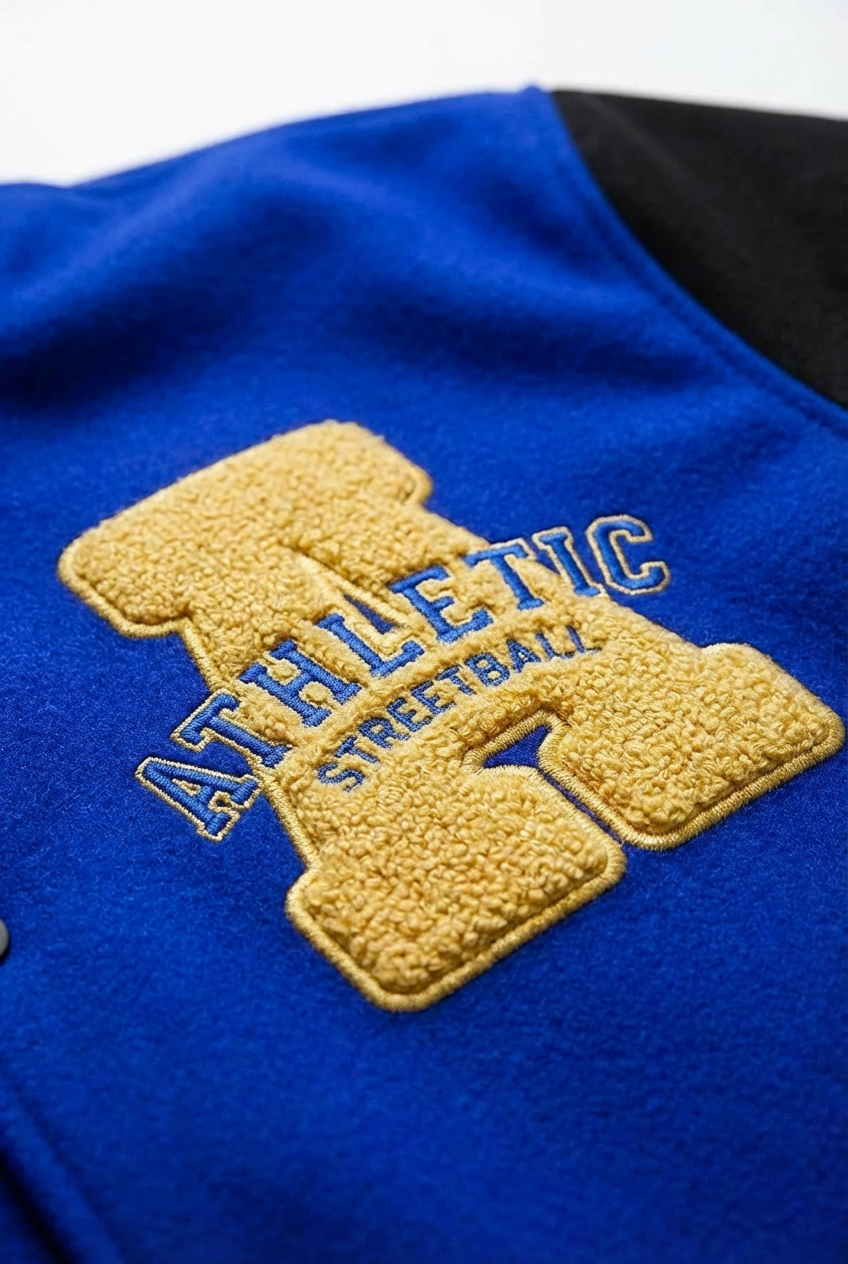 Men’s Vintage Varsity Jacket with Embroidered Patches