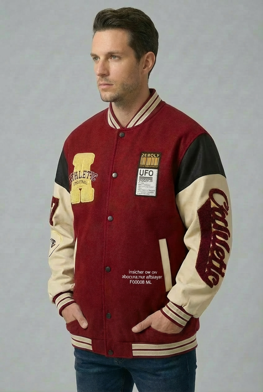 Men’s Vintage Varsity Jacket with Embroidered Patches