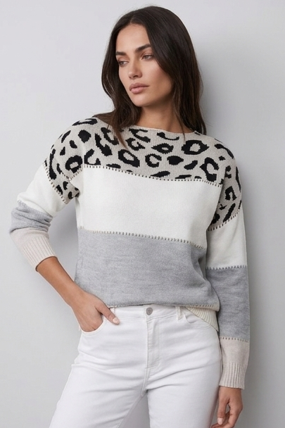 Leopard Print Colour Block Relaxed Fit Knit Jumper