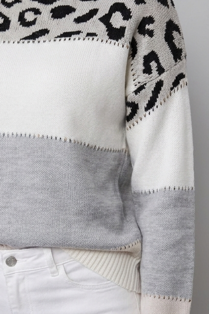 Leopard Print Colour Block Relaxed Fit Knit Jumper