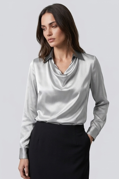 Women’s Modern Draped Neck Satin Style Blouse