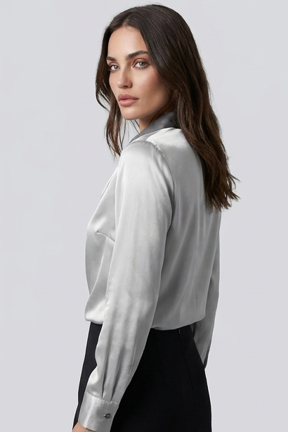 Women’s Modern Draped Neck Satin Style Blouse