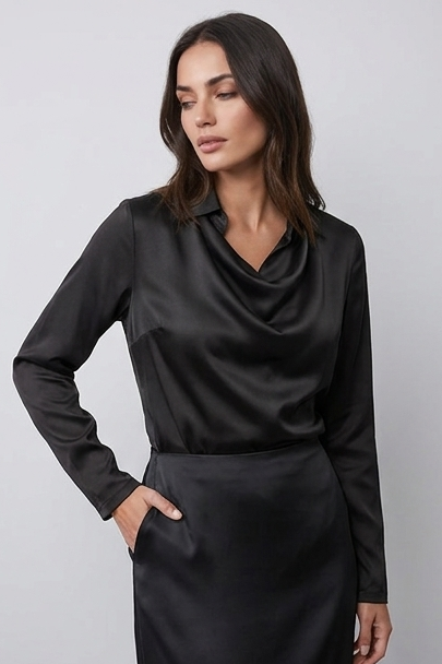 Women’s Modern Draped Neck Satin Style Blouse