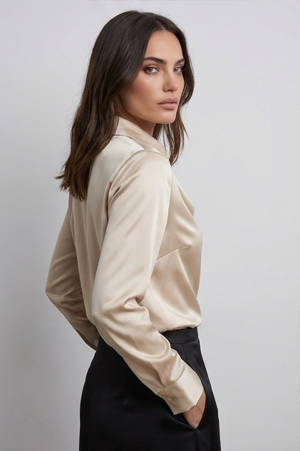 Women’s Modern Draped Neck Satin Style Blouse