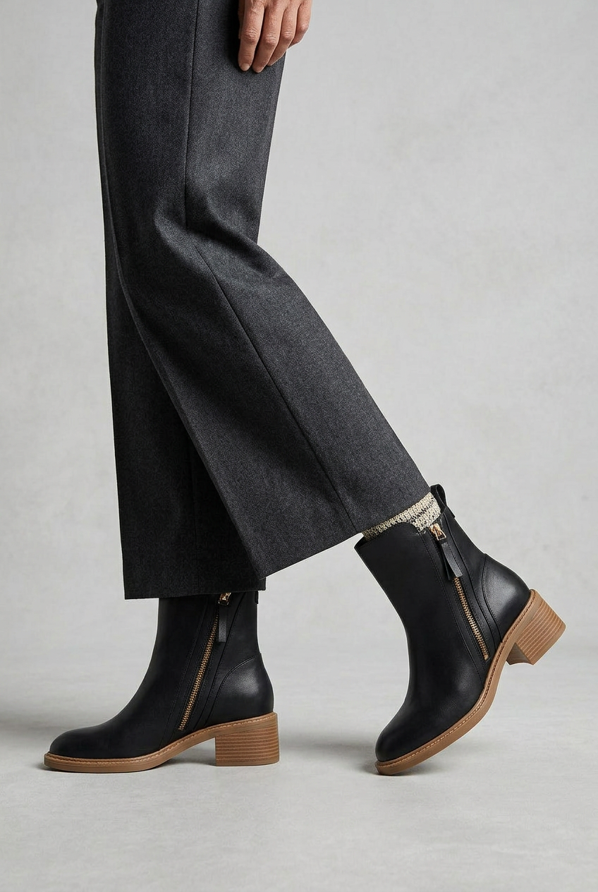 Block Heel Zip Front Orthopaedic Ankle Boots Women