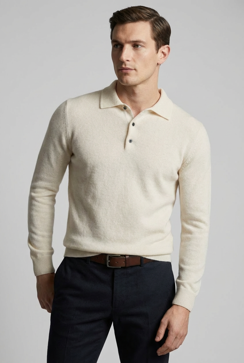 Men’s Merino Wool Style Polo Knit Jumper