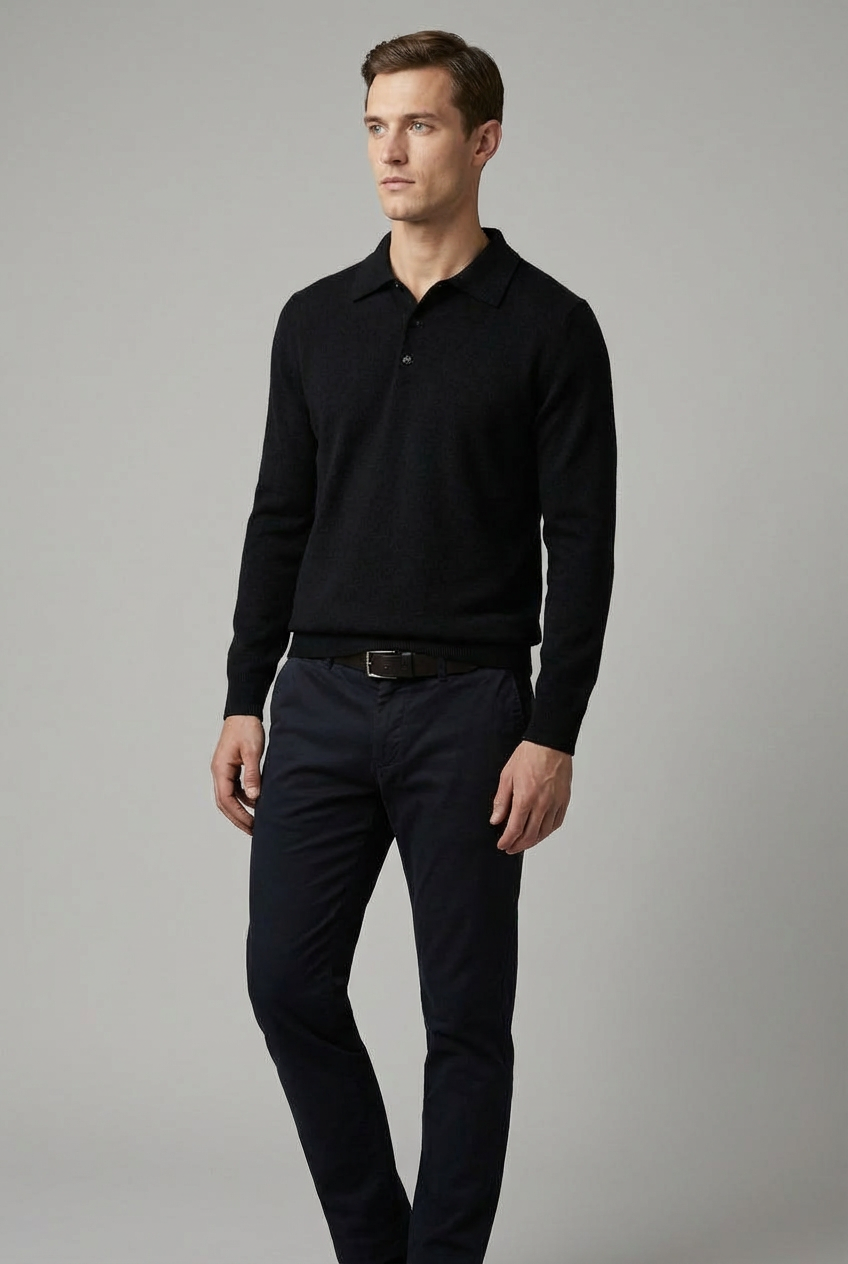 Men’s Merino Wool Style Polo Knit Jumper