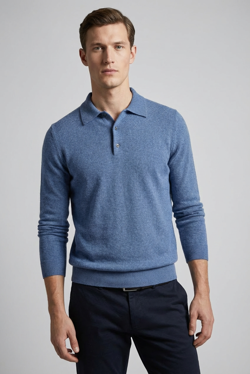 Men’s Merino Wool Style Polo Knit Jumper