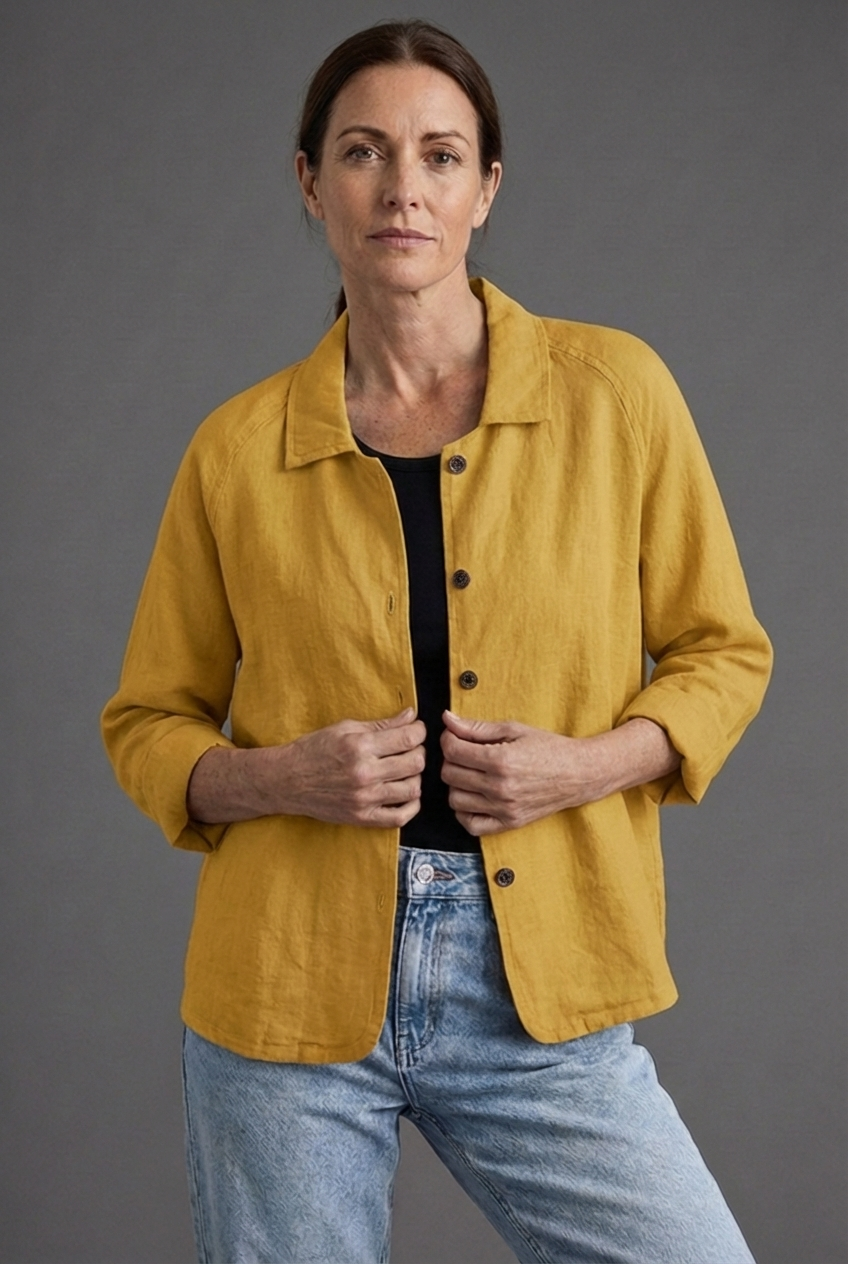 Linen Style Button Through Relaxed Casual Blouse Women