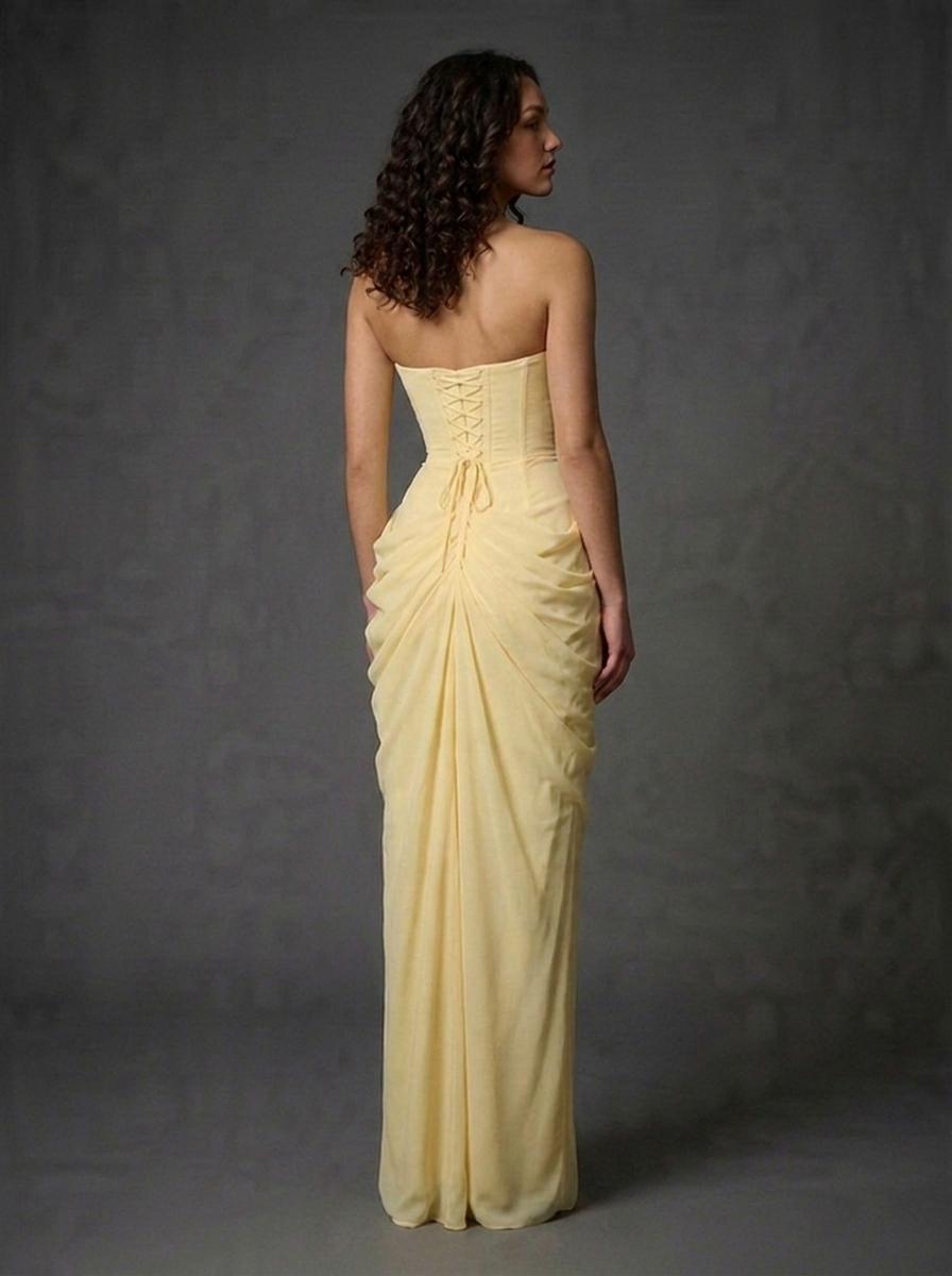 Strapless Draped High Split Prom Maxi Dress