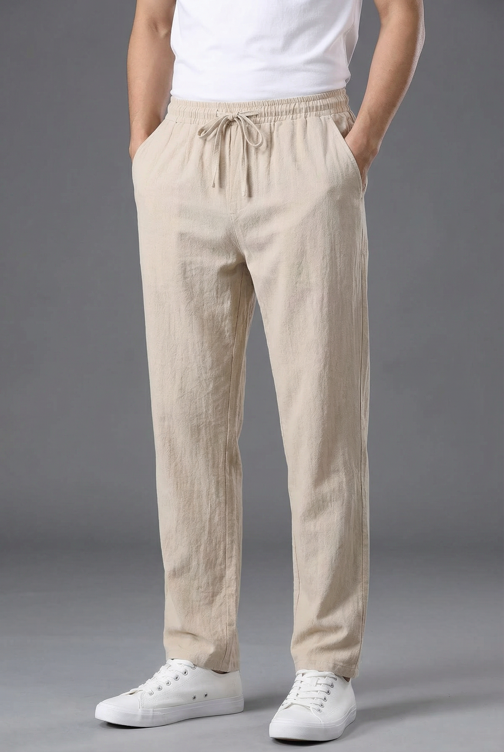 Men’s Linen Style Drawstring Trousers with a Relaxed Tailored Fit