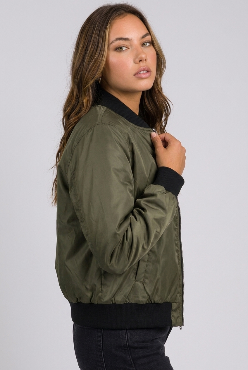 Lightweight Ribbed Cuff Zip Bomber Jacket Women