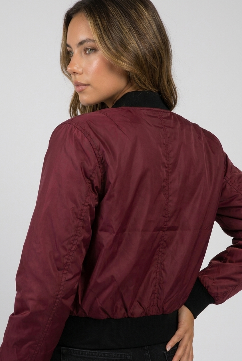 Lightweight Ribbed Cuff Zip Bomber Jacket Women