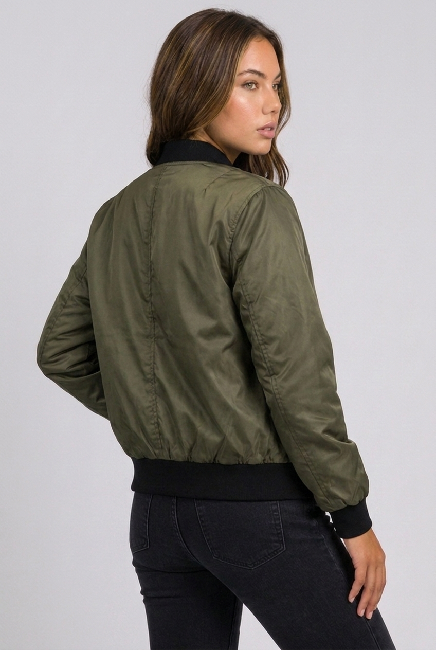 Lightweight Ribbed Cuff Zip Bomber Jacket Women