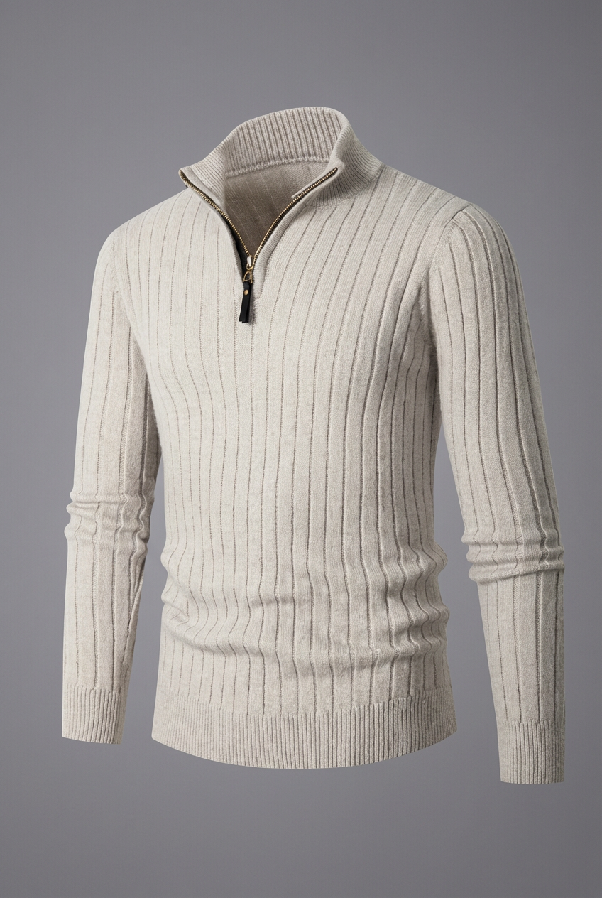 Men’s Half Zip Ribbed Sweater – High Collar Knit Jumper
