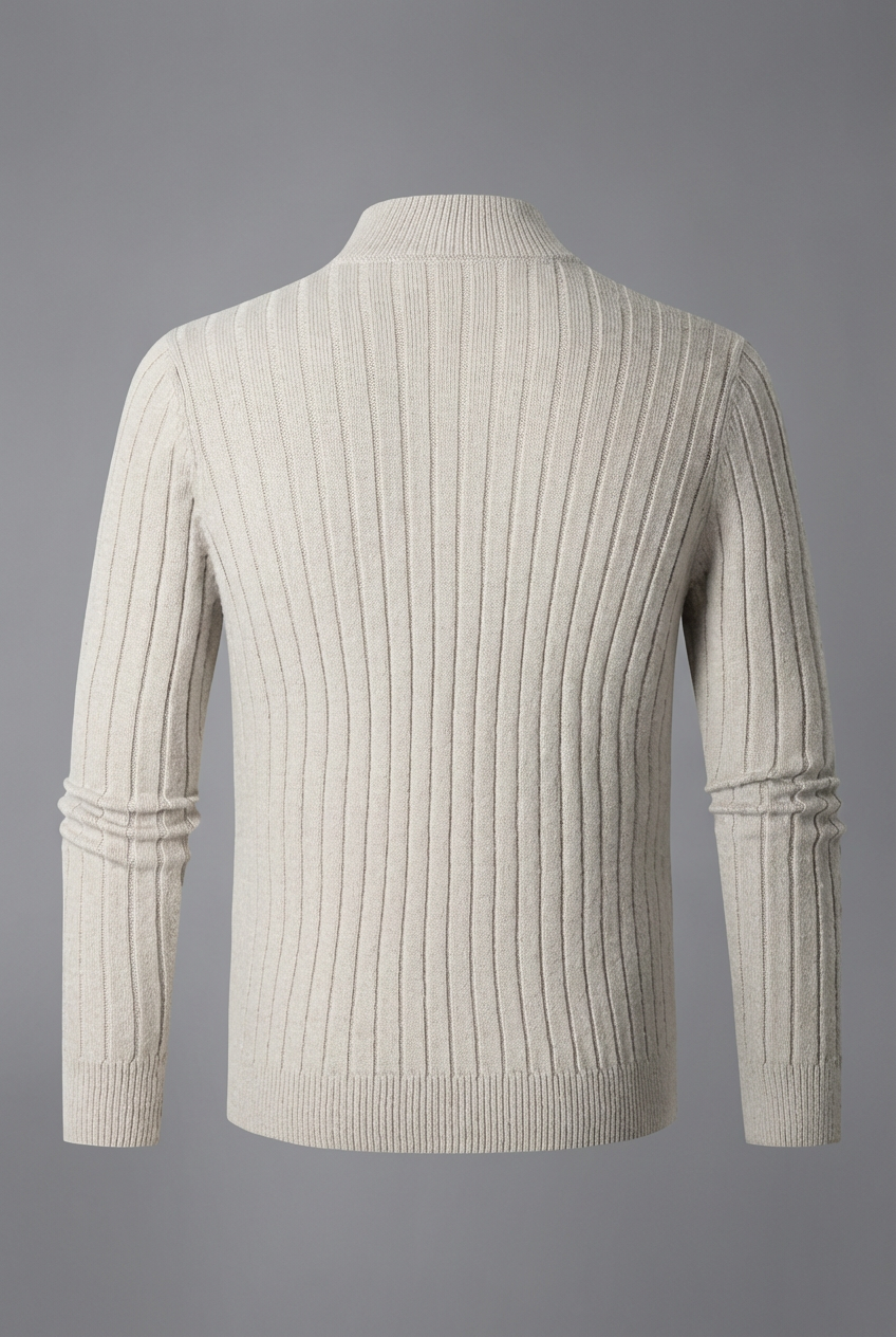 Men’s Half Zip Ribbed Sweater – High Collar Knit Jumper
