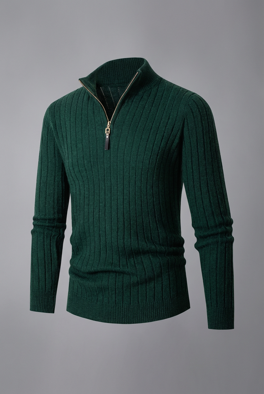 Men’s Half Zip Ribbed Sweater – High Collar Knit Jumper