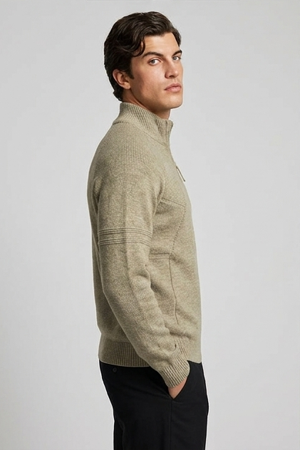 Zip Stand Collar Loose Fit Knitted Jacket Men