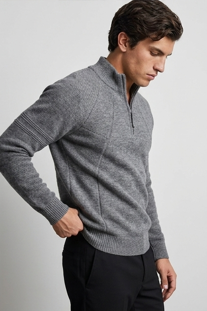 Zip Stand Collar Loose Fit Knitted Jacket Men