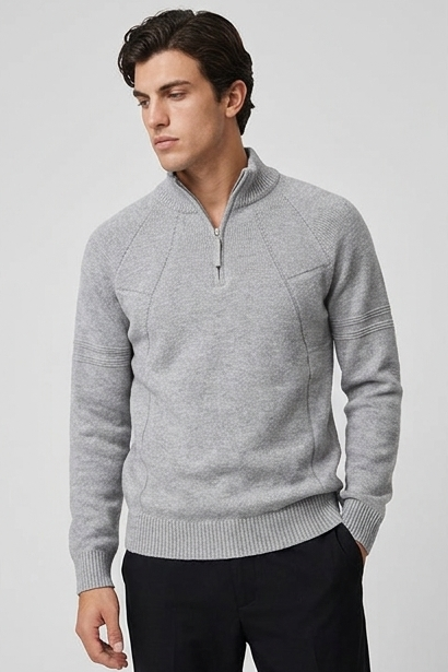 Zip Stand Collar Loose Fit Knitted Jacket Men