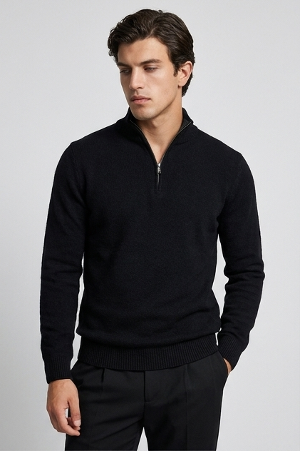 Zip Stand Collar Loose Fit Knitted Jacket Men