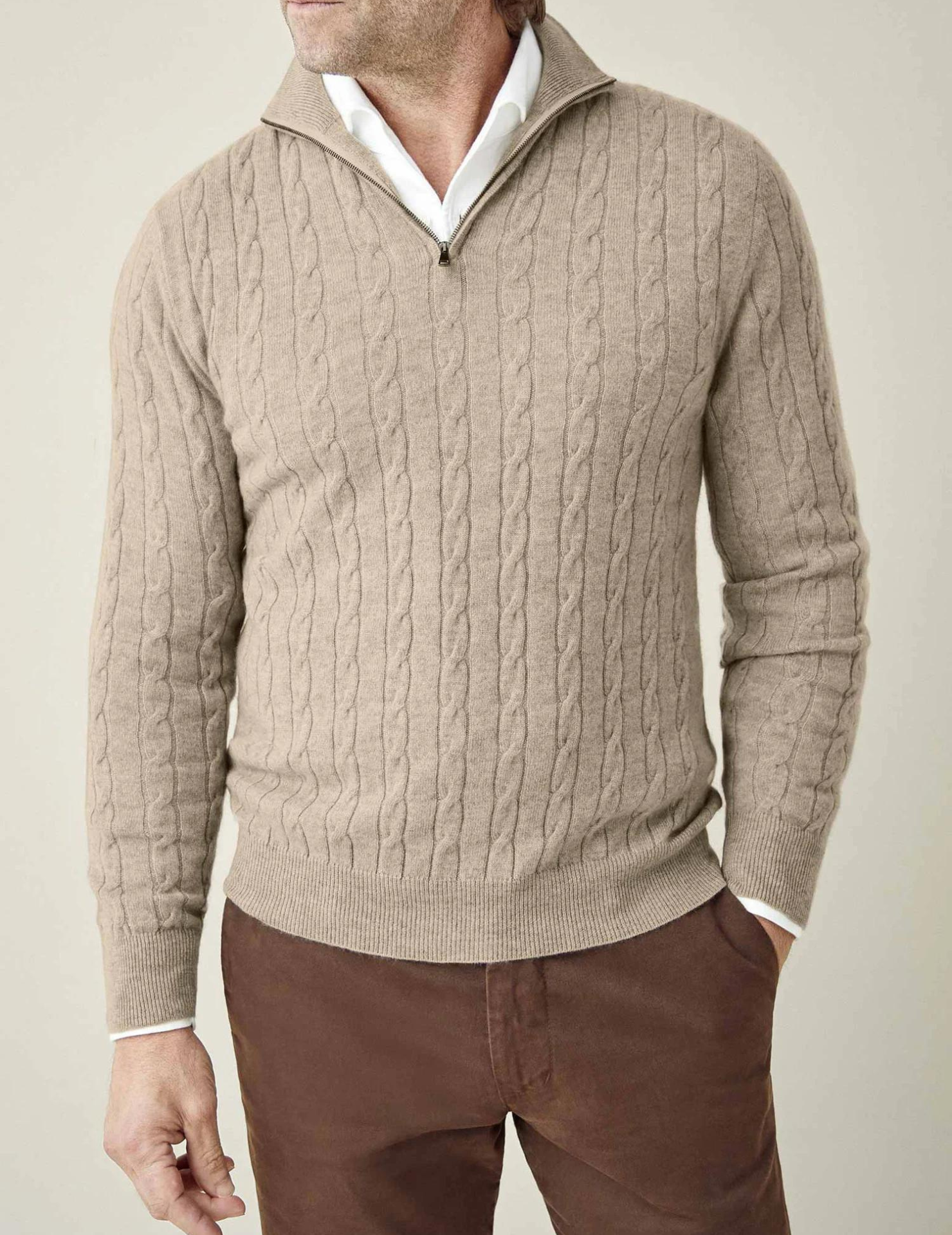 Men’s Cable Knit Half-Zip Sweater – Adjustable Warmth & Classic Fit