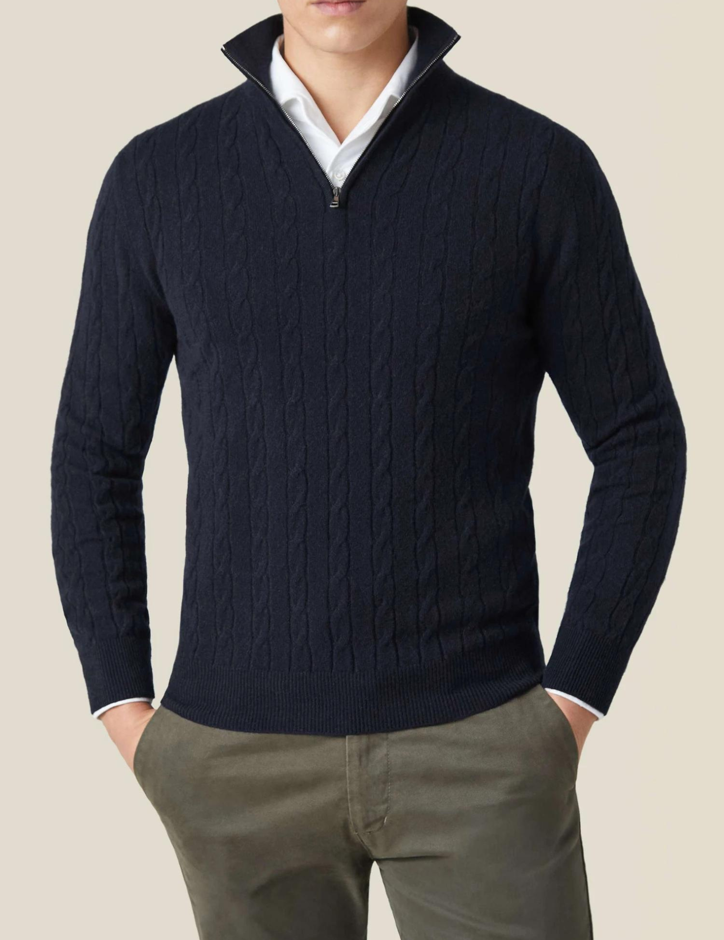 Men’s Cable Knit Half-Zip Sweater – Adjustable Warmth & Classic Fit