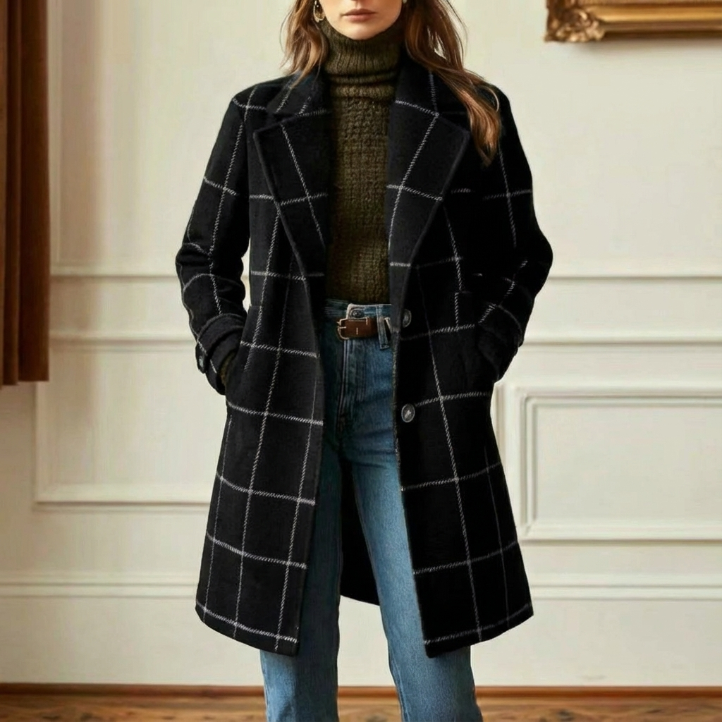 Check Print Tailored Wool Style Coat Women