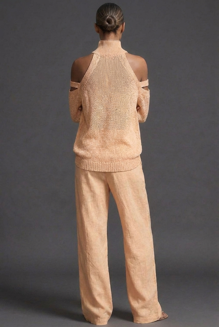 High Neck Knit Style Jumper Wide Leg Co-ord Set