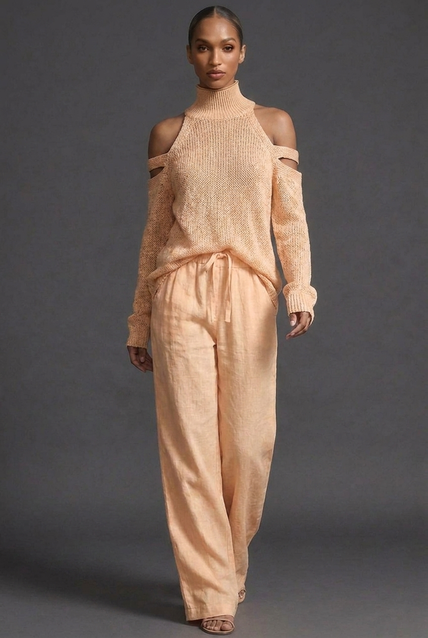 High Neck Knit Style Jumper Wide Leg Co-ord Set