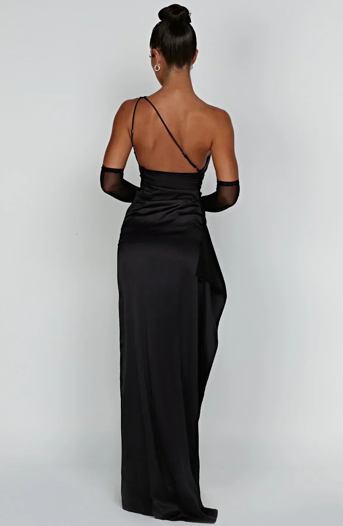One Shoulder Satin Style Split Occasion Maxi Dress