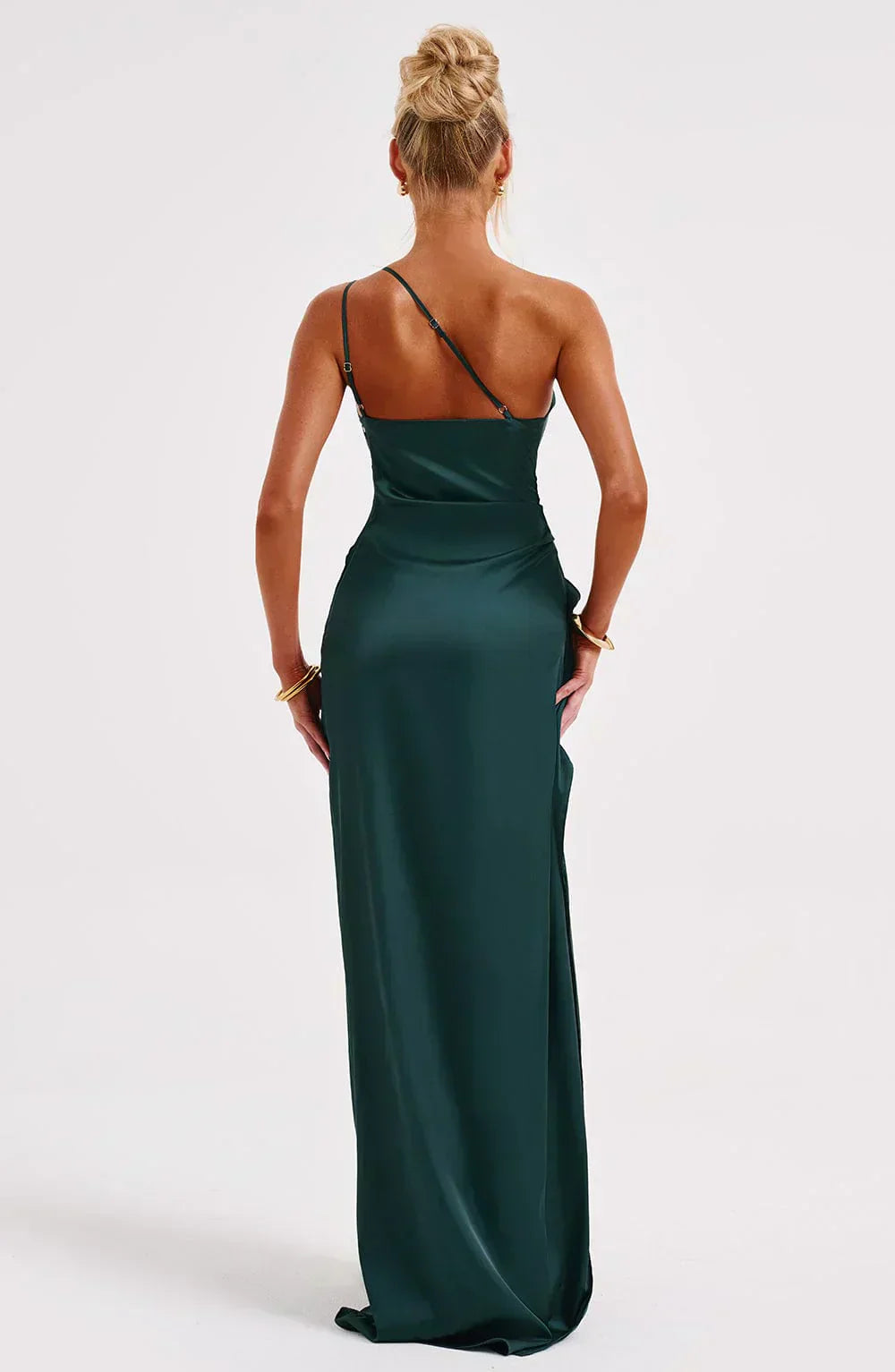 One Shoulder Satin Style Split Occasion Maxi Dress