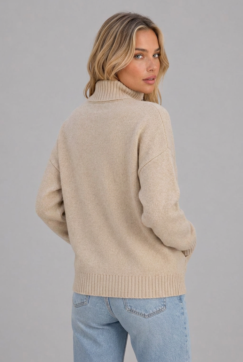 Funnel Neck Zip Up Sweater Knitted Jacket Women