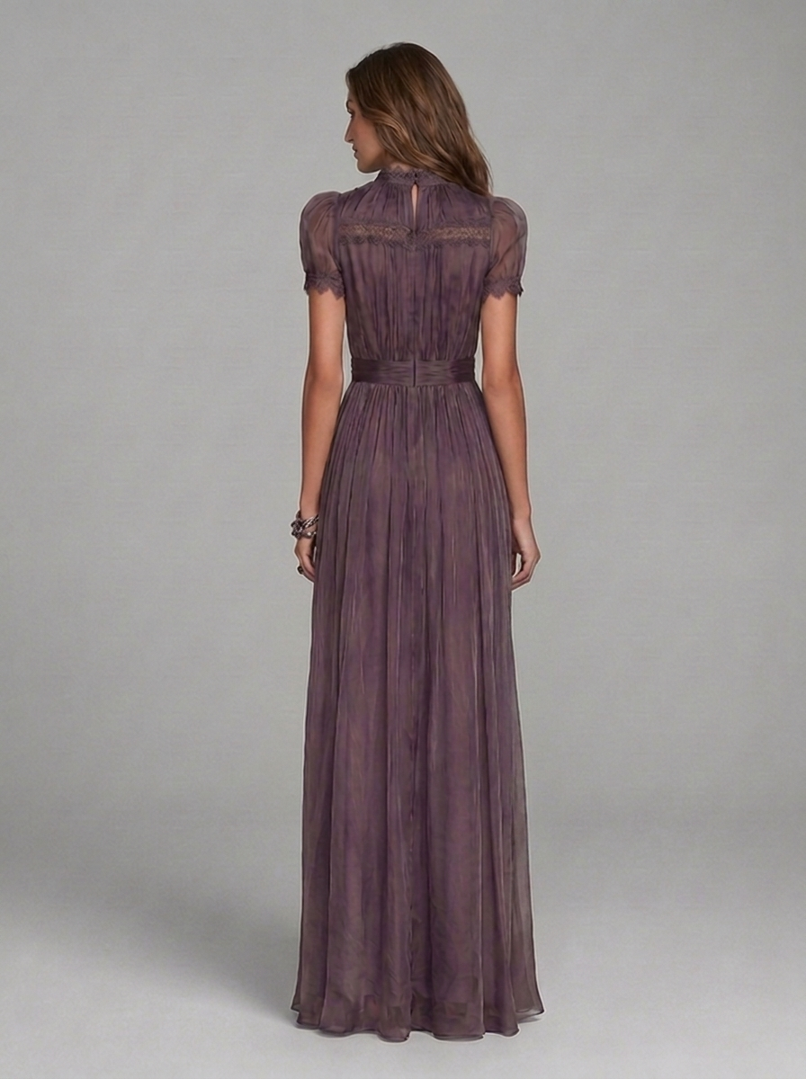 High Neck Short Sleeve Flowy Occasion Maxi Dress