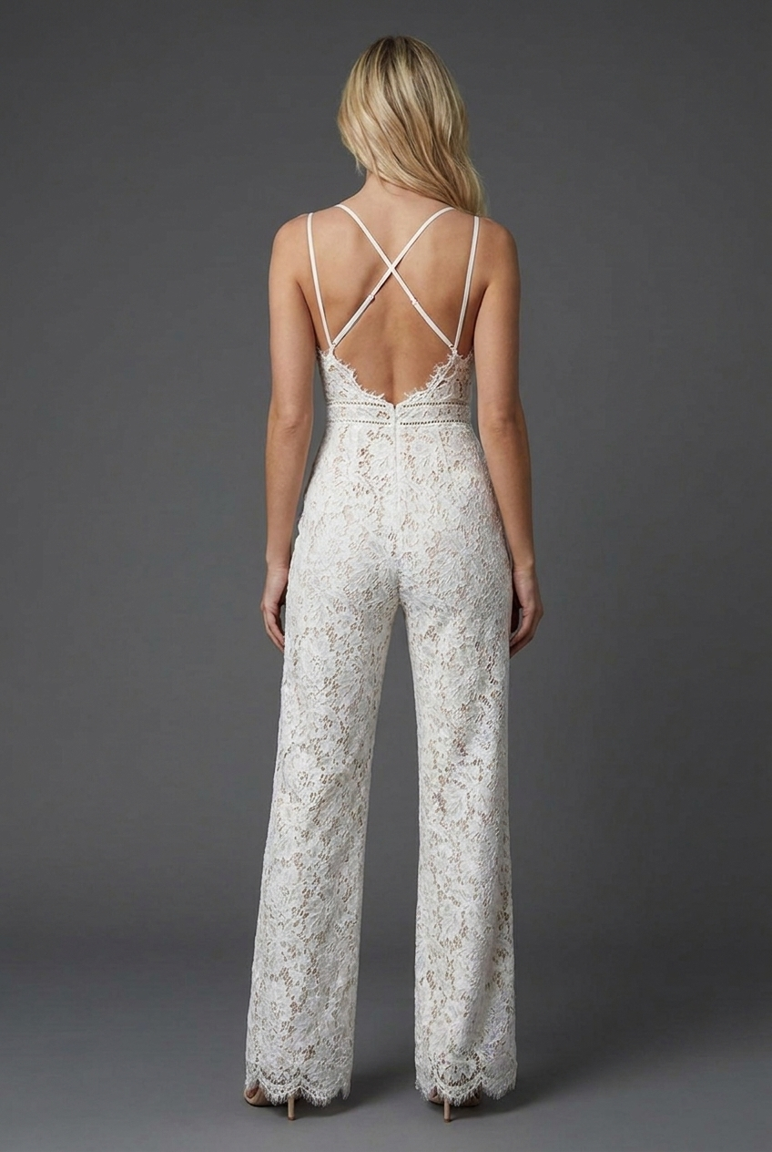 Summer Lace Strappy V Neck Wide Leg Jumpsuit